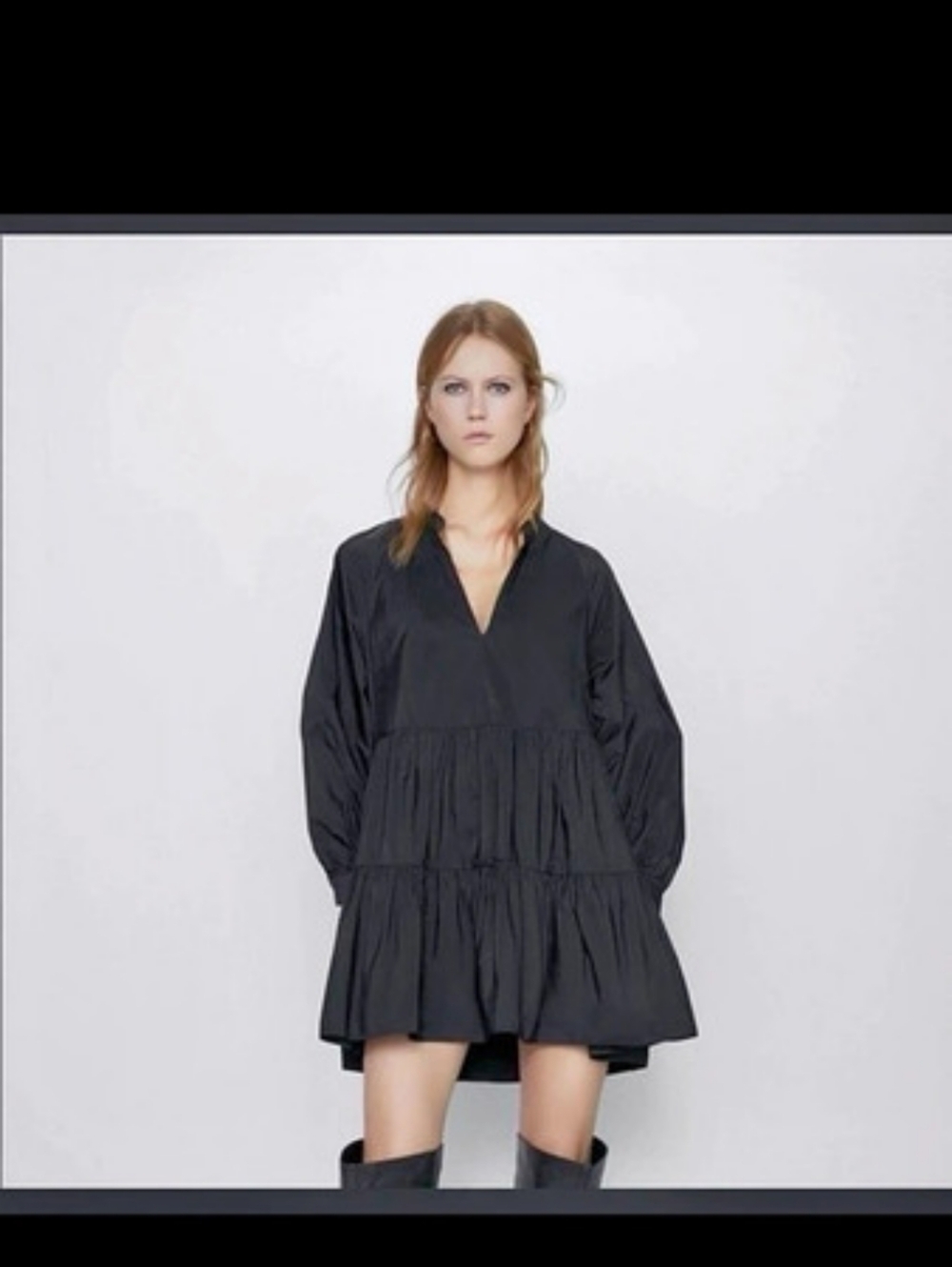 Zara Poplin Tiered Asymmetric Hem Dress Black XS